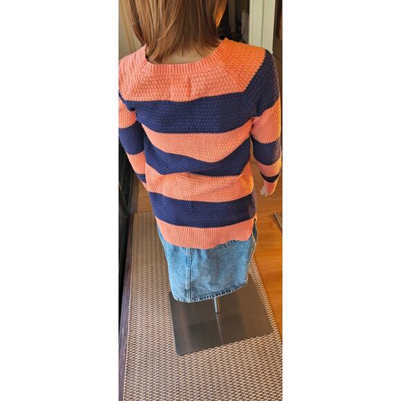 Between Me and You Waffle Knit Pullover – Orange & Blue Stripes, Size S - Picture 4 of 5